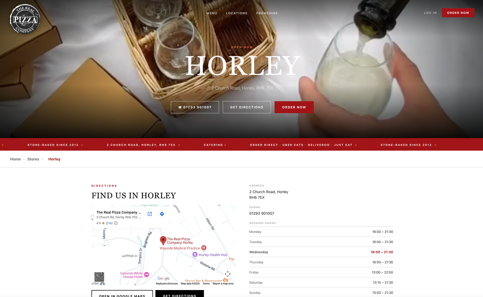 Franchise location page screenshot
