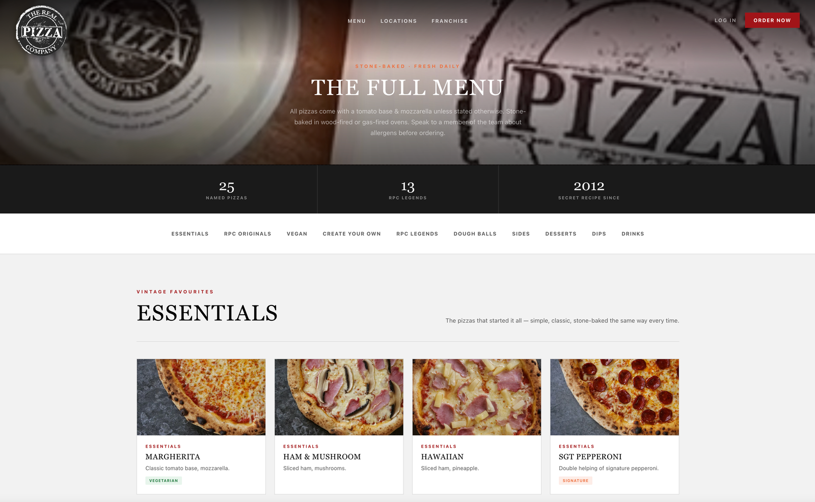 Menu page screenshot